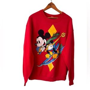Vintage Mickey Mouse Ski Sweatshirt 90s Disney Graphic Red Crewneck